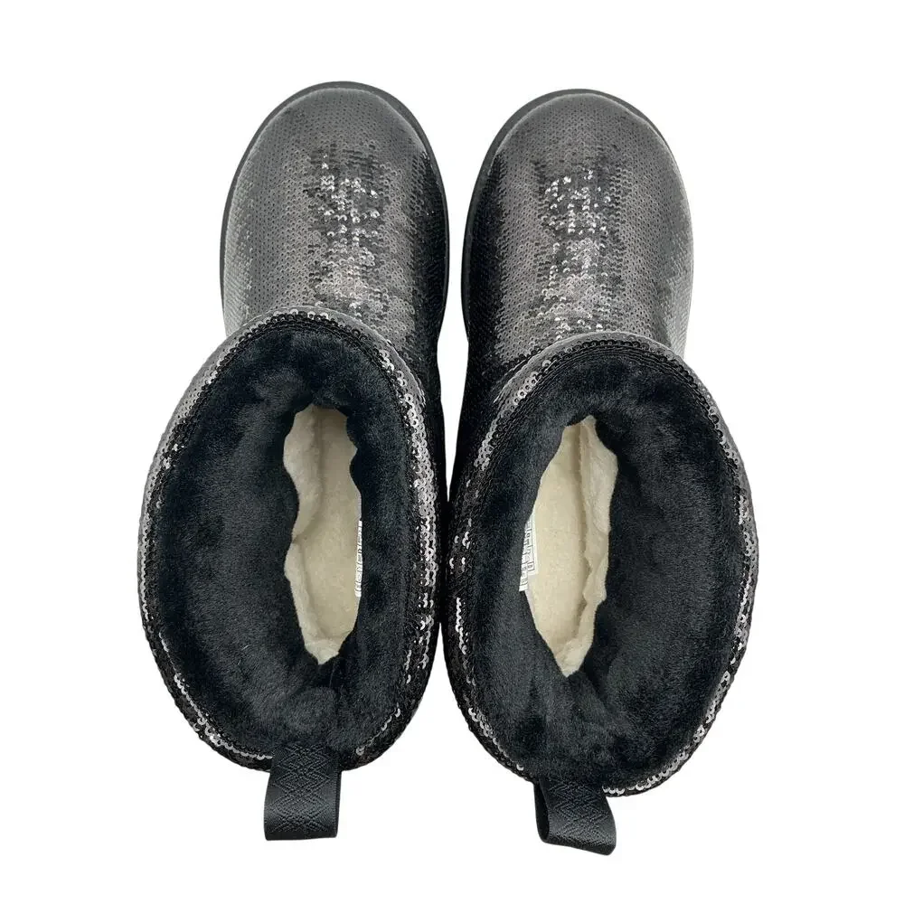 Koolaburra Sequined Black Classic Mini Mirror Ball Boots Size 7